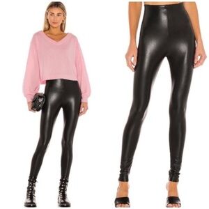 Commando High Waisted Faux Leather Leggings in Black
